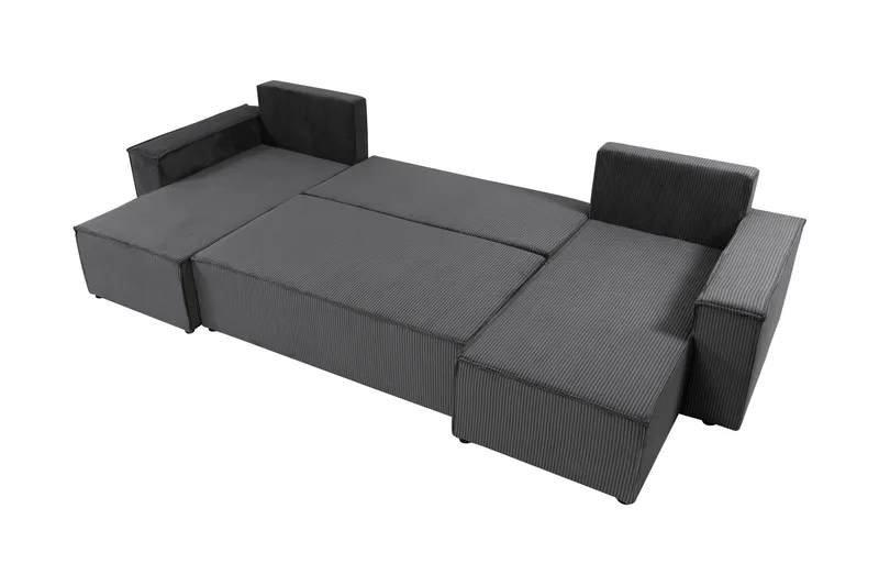 Hobson Sovesofa med Dobbel Sjeselong 4-seter i Plysj - Grå - Møbler - Sofaer - Sovesofaer