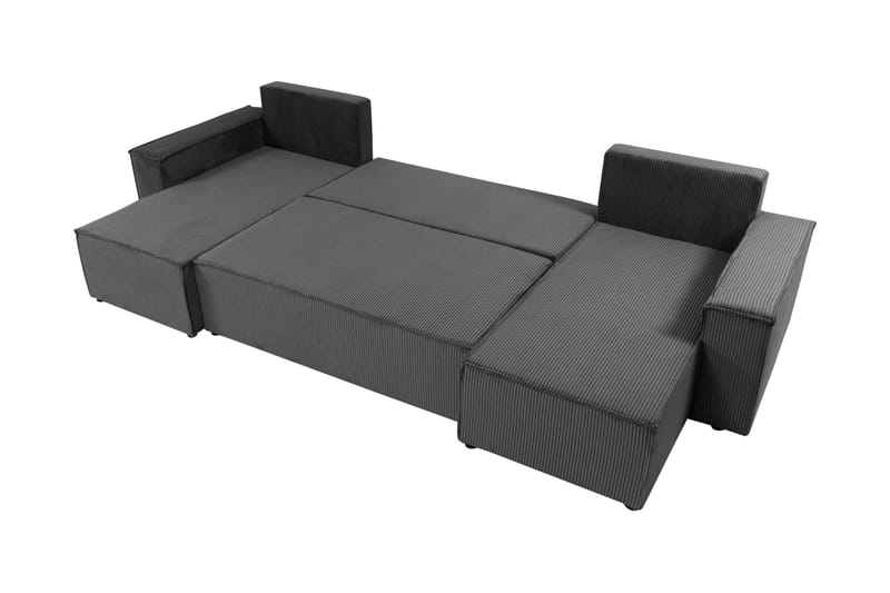 Hobson Sovesofa med Dobbel Sjeselong 4-seter i Plysj - Grå - Møbler - Sofaer - Sovesofaer