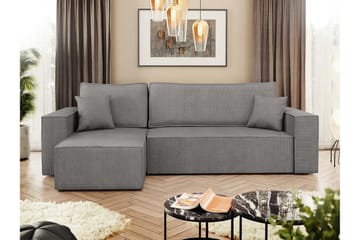 Hobson Sovesofa med Sjeselong 3-seter i Plysj - Grå - Møbler - Sofaer - Sovesofaer