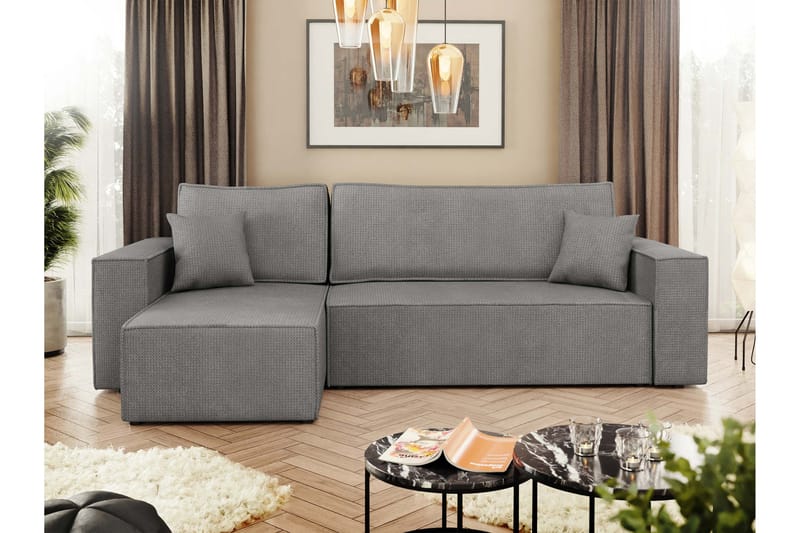 Hobson Sovesofa med Sjeselong 3-seter i Plysj - Grå - Møbler - Sofaer - Sovesofaer