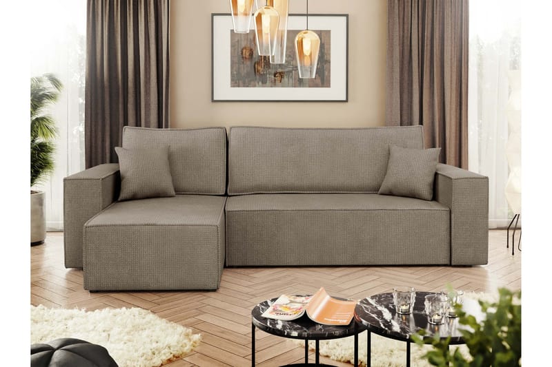 Hobson Sovesofa med Sjeselong 3-seter i Plysj - Brun - Møbler - Sofaer - Sovesofaer