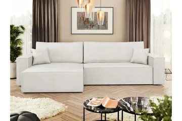 Hobson Sovesofa med Sjeselong 3-seter i Plysj - Hvit - Møbler - Sofaer - Sovesofaer