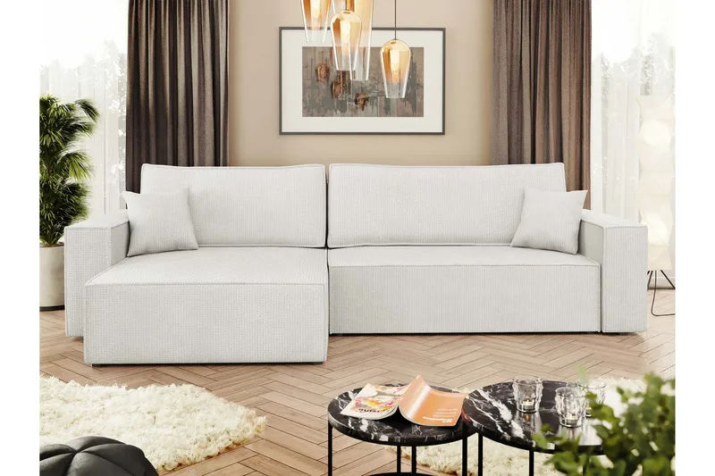 Hobson Sovesofa med Sjeselong 3-seter i Plysj - Hvit - Møbler - Sofaer - Sovesofaer