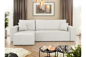 Hobson Sovesofa med Sjeselong 3-seter i Plysj - Hvit - Møbler - Sofaer - Sovesofaer