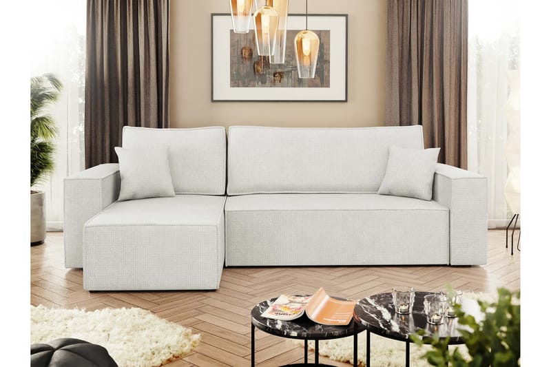 Hobson Sovesofa med Sjeselong 3-seter i Plysj - Hvit - Møbler - Sofaer - Sovesofaer