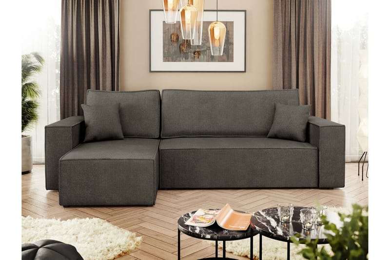 Hobson Sovesofa med Sjeselong 3-seter i Plysj - Grå - Møbler - Sofaer - Sovesofaer