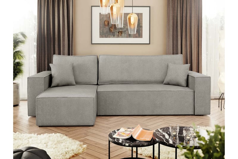 Hobson Sovesofa med Sjeselong 3-seter i Plysj - Grå - Møbler - Sofaer - Sovesofaer