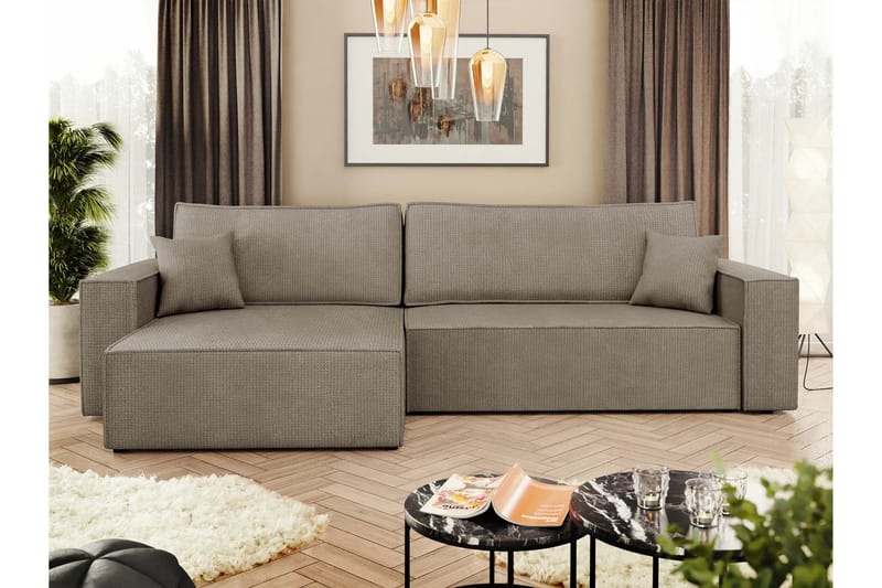 Hobson Sovesofa med Sjeselong 3-seter i Plysj - Brun - Møbler - Sofaer - Sovesofaer