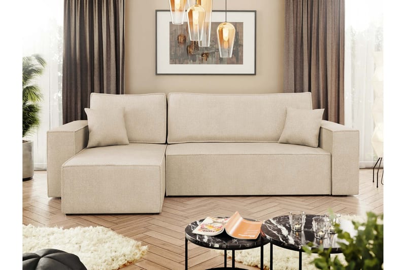 Hobson Sovesofa med Sjeselong 3-seter i Plysj - Beige - Møbler - Sofaer - Sovesofaer