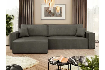 Hobson Sovesofa med Sjeselong 3-seter i Plysj - Grå - Møbler - Sofaer - Sovesofaer