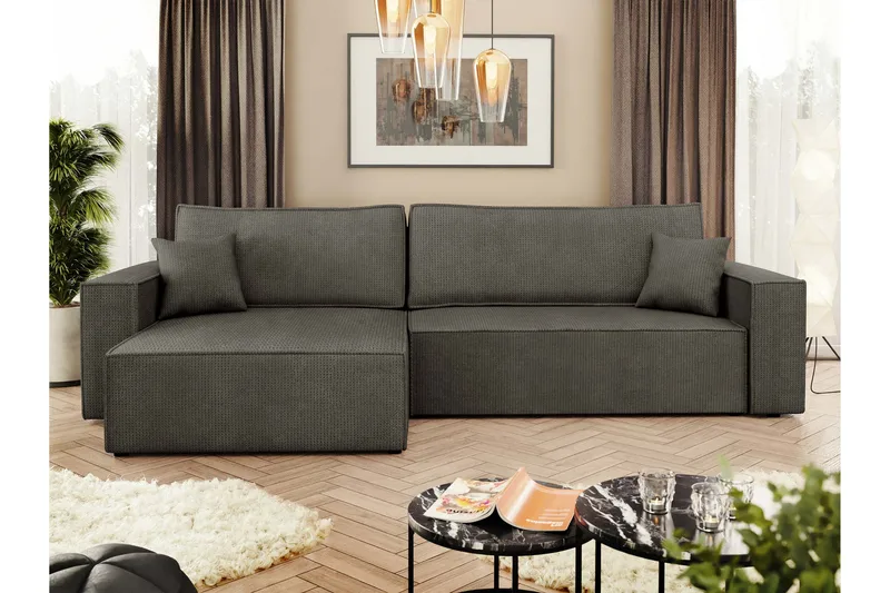 Hobson Sovesofa med Sjeselong 3-seter i Plysj - Grå - Møbler - Sofaer - Sovesofaer