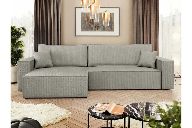 Hobson Sovesofa med Sjeselong 3-seter i Plysj - Grå - Møbler - Sofaer - Sovesofaer