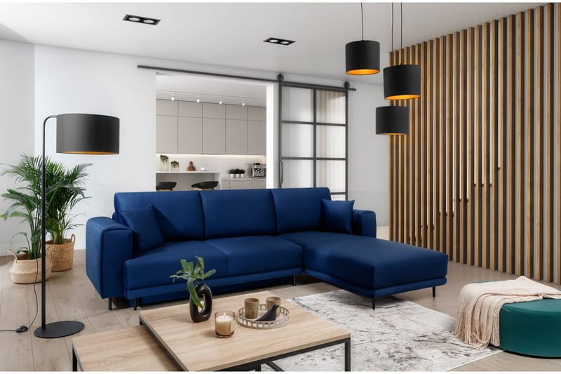 Hopland 3-seters Sovesofa m. Divan med Oppbevaring, Blå