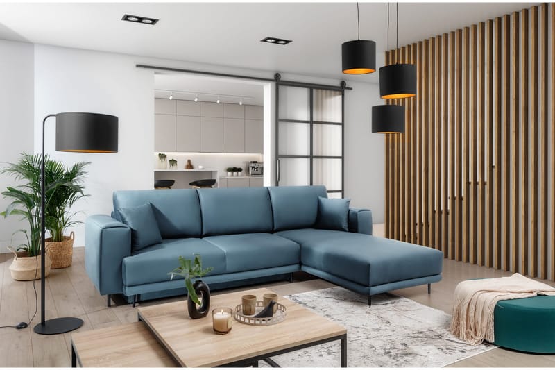 Hopland 3-seters Sovesofa m. Divan med Oppbevaring - Blå - Møbler - Sofaer - Sovesofaer