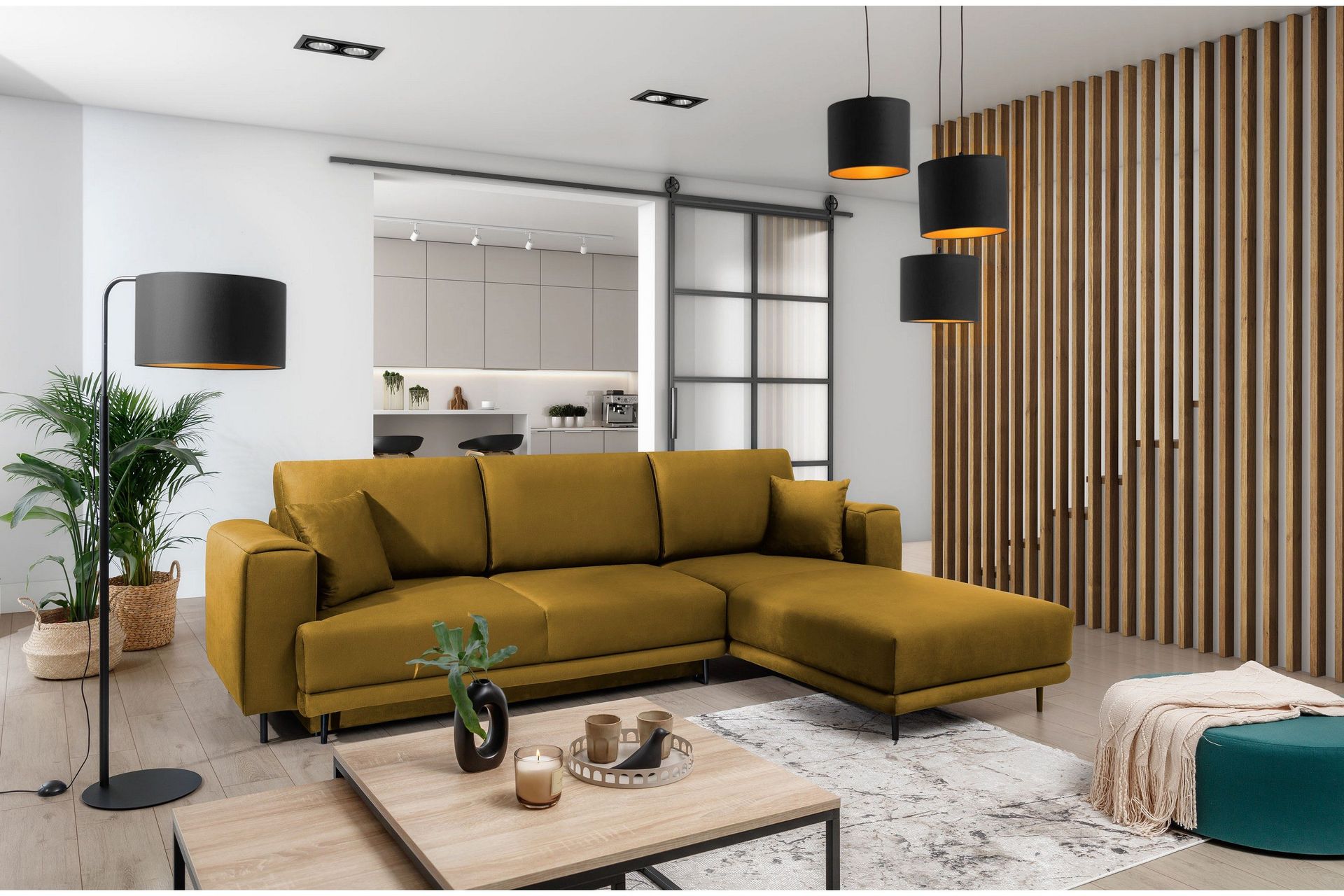 Hopland 3-seters Sovesofa m. Divan med Oppbevaring - Gul