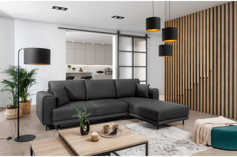 Hopland 3-seters Sovesofa m. Divan med Oppbevaring, Mørkegrå