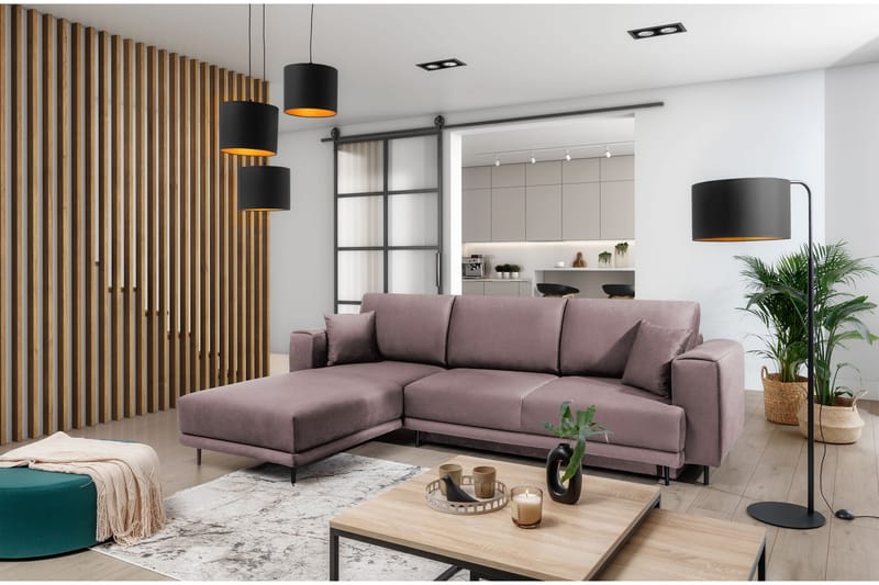 Hopland 3-seters Sovesofa m. Divan med Oppbevaring - Rosa - Møbler - Sofaer - Sovesofaer
