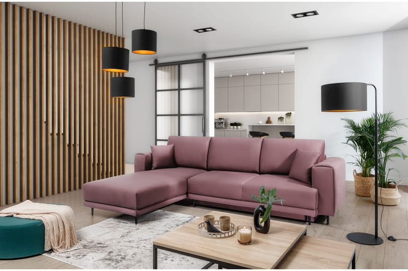 Hopland 3-seters Sovesofa m. Divan med Oppbevaring, Rosa