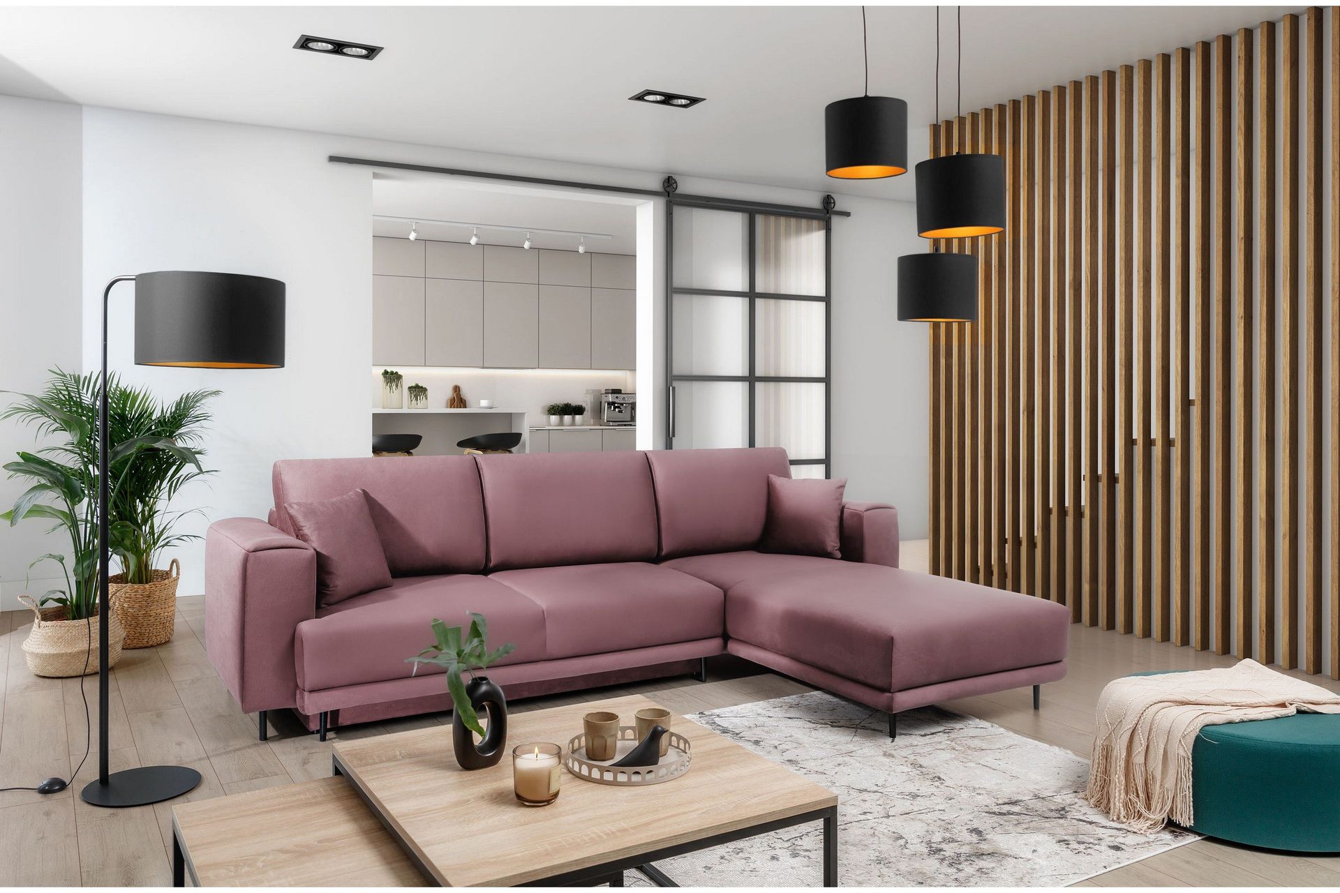 Hopland 3-seters Sovesofa m. Divan med Oppbevaring - Rosa