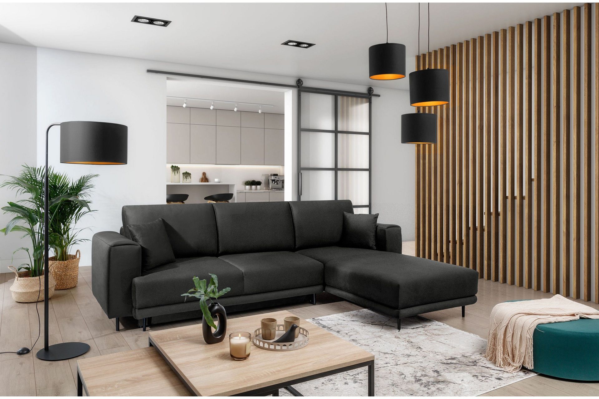 Hopland 3-seters Sovesofa m. Divan med Oppbevaring - Svart