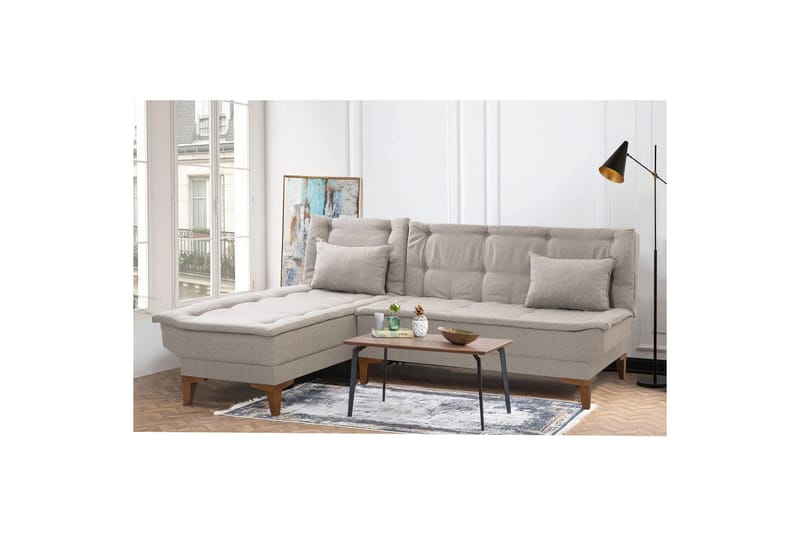 Hunterville 4-seter Venstre L-formet Sovesofa 107x225 cm i Stoff - Beige - Møbler - Sofaer - Sovesofaer