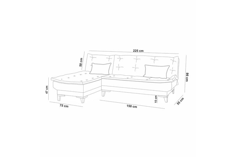Hunterville 4-seter Venstre L-formet Sovesofa 107x225 cm i Stoff - Beige - Møbler - Sofaer - Sovesofaer
