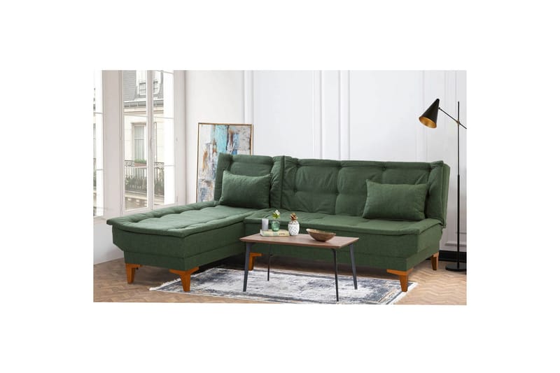 Hunterville 4-seter Venstre L-formet Sovesofa 107x225 cm i Stoff - Grønn - Møbler - Sofaer - Sovesofaer