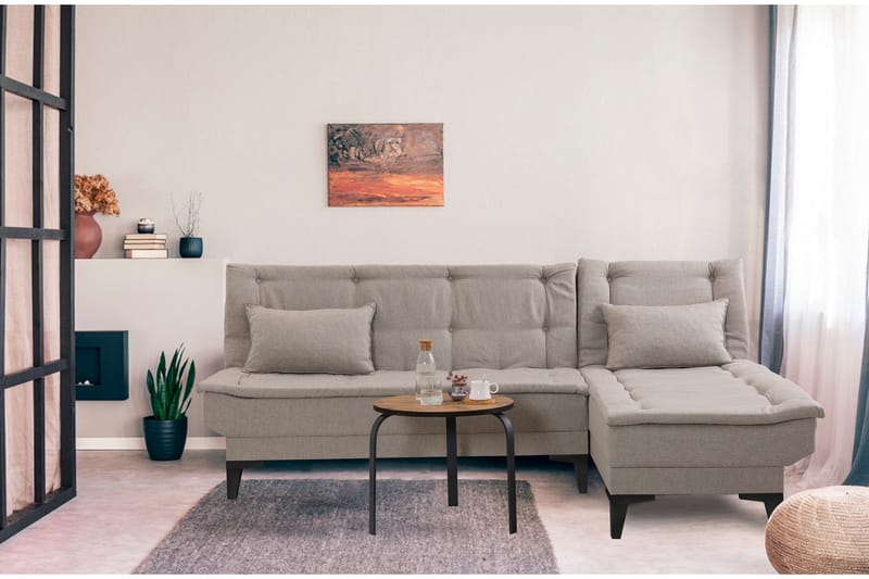 Hunterville 4-seters Høyre L-formet Sovesofa 107x225 cm i Stoff - Beige - Møbler - Sofaer - Sovesofaer