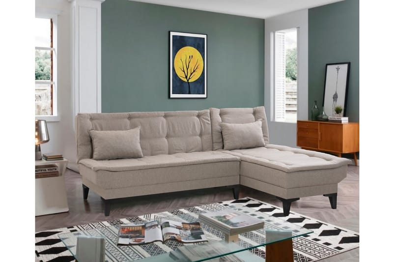 Hunterville 4-seters Høyre L-formet Sovesofa 107x225 cm i Stoff - Beige - Møbler - Sofaer - Sovesofaer