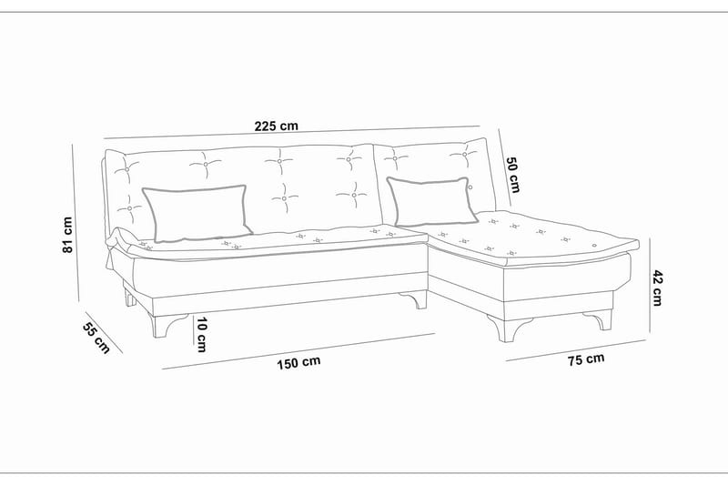 Hunterville 4-seters L-formet Sovesofa 107x225 cm i Stoff - Grå - Møbler - Sofaer - Sovesofaer
