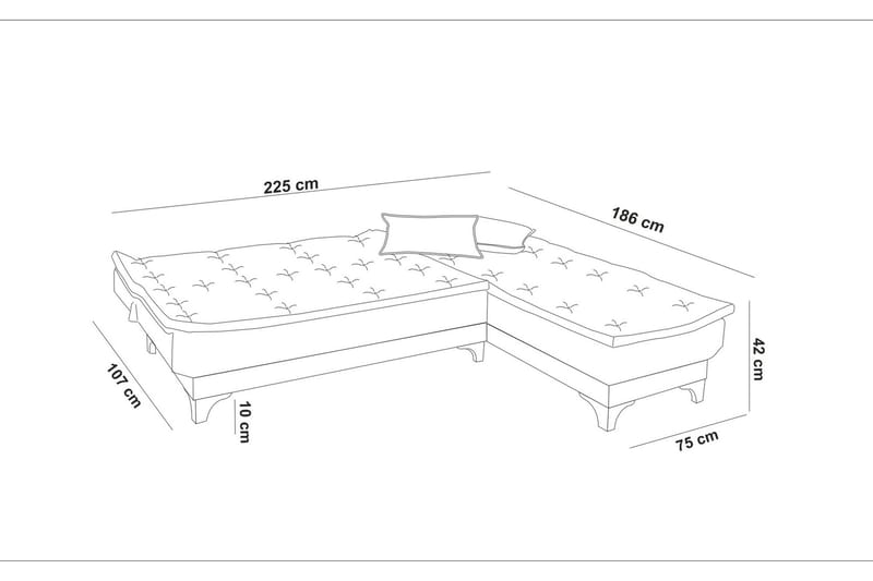 Hunterville 4-seters L-formet Sovesofa 107x225 cm i Stoff - Grå - Møbler - Sofaer - Sovesofaer
