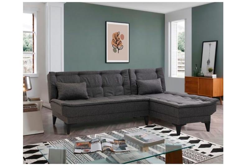 Hunterville 4-seters L-formet Sovesofa 107x225 cm i Stoff - Grå - Møbler - Sofaer - Sovesofaer