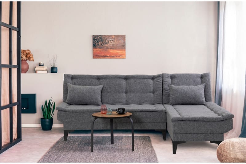 Hunterville Høyre L-formet 4-seters Sovesofa med Langsgående Sovefunksjon 107x225 cm i Stoff - Grå - Møbler - Sofaer - Sovesofaer