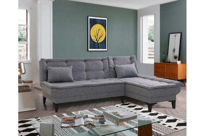 Hunterville Høyre L-formet 4-seters Sovesofa med Langsgående Sovefunksjon 107x225 cm i Stoff - Grå - Møbler - Sofaer - Sovesofaer