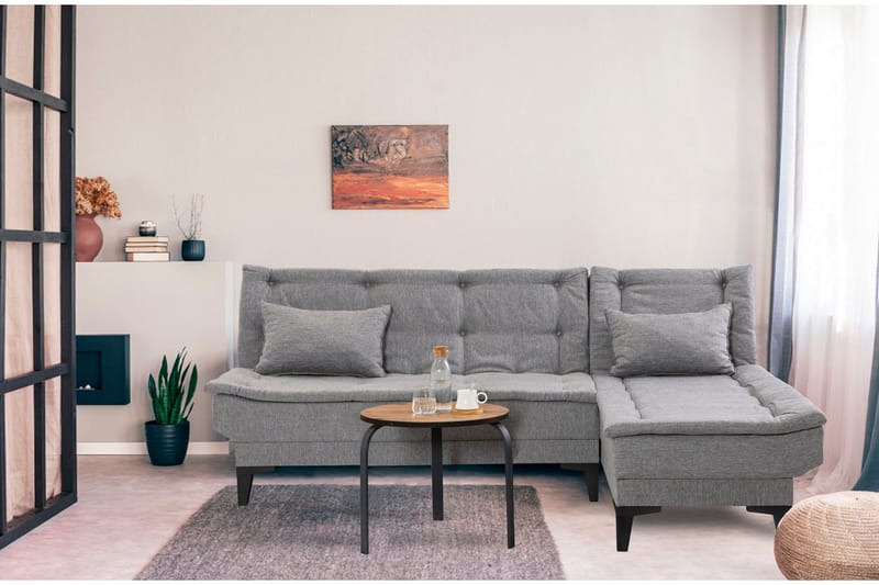 Hunterville Høyre L-formet Sovesofa 107x225 cm i Stoff - Grå - Møbler - Sofaer - Sovesofaer