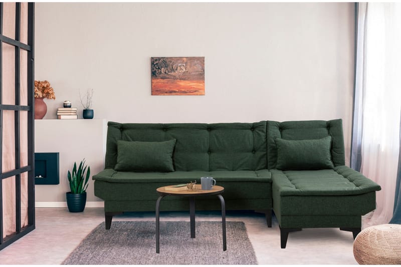 Hunterville Høyre L-formet Sovesofa 107x225 cm i Stoff - Grønn - Møbler - Sofaer - Sovesofaer