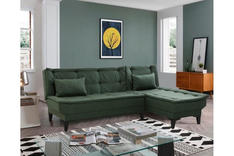Hunterville Høyre L-formet Sovesofa 107x225 cm i Stoff - Grønn - Møbler - Sofaer - Sovesofaer
