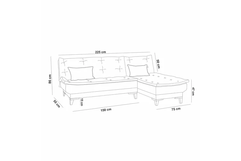 Hunterville Sovesofa m. Divan 4-seters 107x205 - Antrasitt - Møbler - Sofaer - Sovesofaer