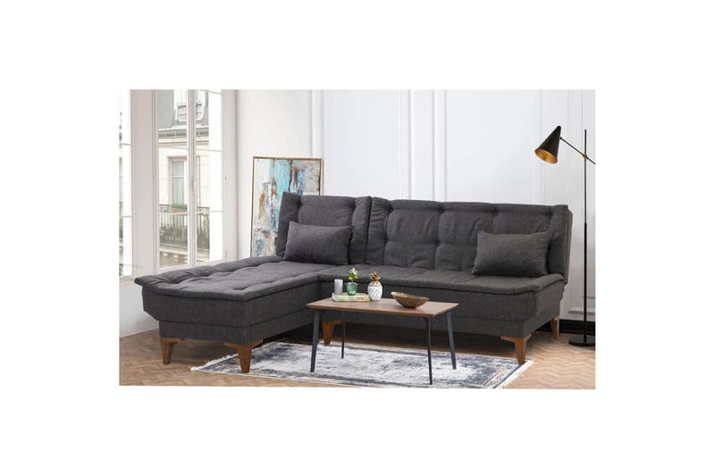Hunterville Venstre L-formet Sovesofa 107x225 cm i Stoff - Antrasitt - Møbler - Sofaer - Sovesofaer