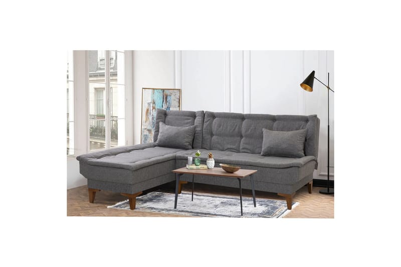 Hunterville Venstre L-formet Sovesofa 107x225 cm i Stoff - Grå - Møbler - Sofaer - Sovesofaer