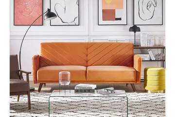 Induja 3-seters Sovesofa - Fløyel/Oransje - Møbler - Sofaer - Sovesofaer