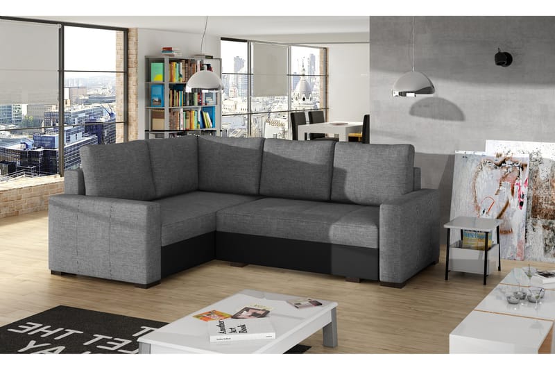 Irfan Hjørnesovesofa med Divan - Grå/Svart - Møbler - Sofaer - Sovesofaer