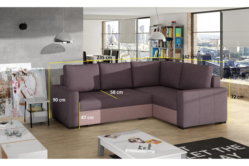 Irfan Hjørnesovesofa med Divan - Grå/Svart - Møbler - Sofaer - Sovesofaer