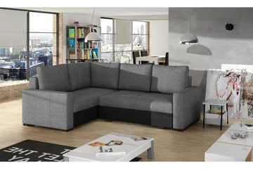 Irfan Hjørnesovesofa med Divan - Grå/Svart - Møbler - Sofaer - Sovesofaer