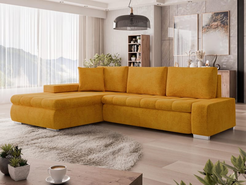 Irja 4-seters sovesofa med sjeselong, venstrevendt - gul - Møbler - Sofaer - Sovesofaer