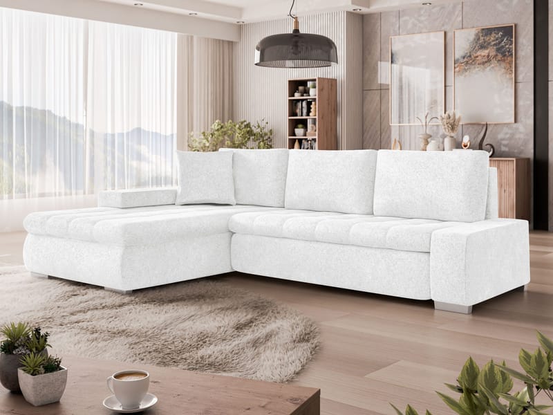 Irja 4-seters sovesofa med sjeselong, venstrevendt - Hvit - Møbler - Sofaer - Sovesofaer