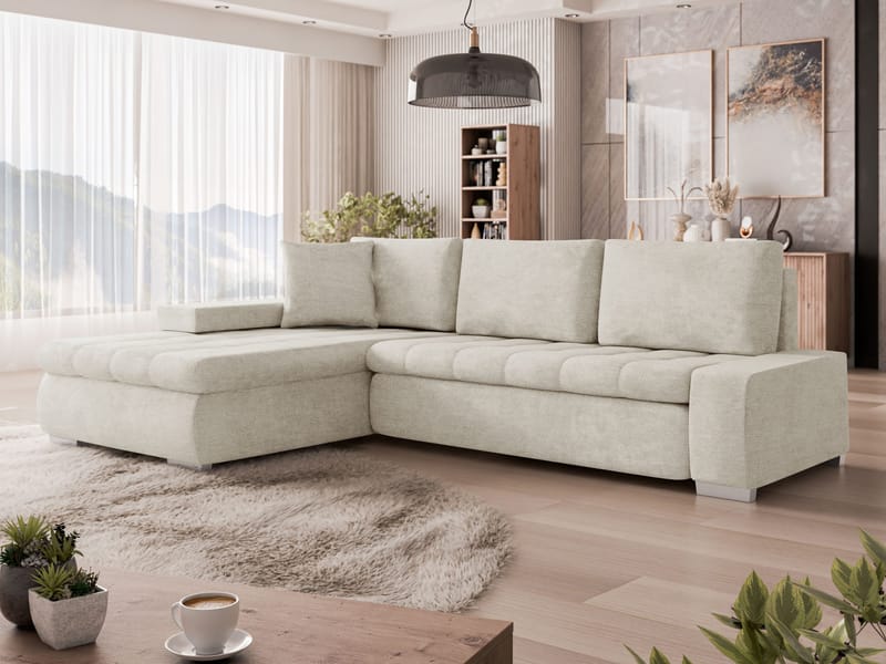 Irja 4-seters sovesofa med sjeselong, venstrevendt - Lys beige - Møbler - Sofaer - Sovesofaer
