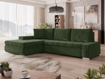 Irja 4-seters sovesofa med sjeselong, venstrevendt - Mørkegrønn - Møbler - Sofaer - Sovesofaer