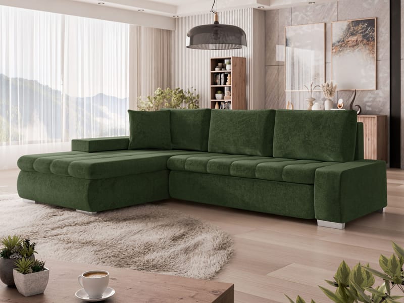 Irja 4-seters sovesofa med sjeselong, venstrevendt - Mørkegrønn - Møbler - Sofaer - Sovesofaer