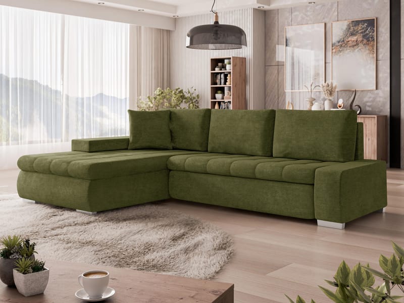 Irja 4-seters sovesofa med sjeselong, venstrevendt - Olivengrønn - Møbler - Sofaer - Sovesofaer